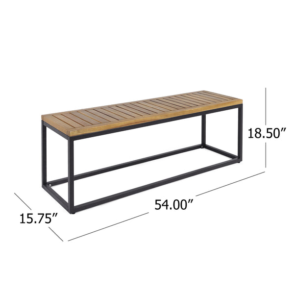 English Elm Christopher Knight Home® - JECO Industrial Wood and Metal Bench with Acacia Wood Seat and Black Iron Frame, Handcrafted Durable Finish Teak 62622.00WTCBLK