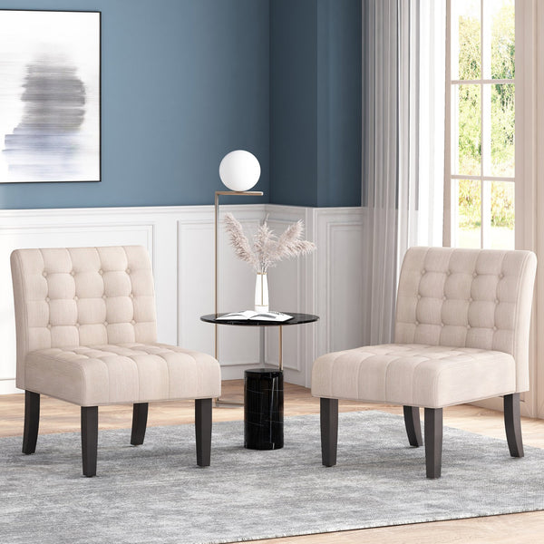 English Elm Accent Slipper Chairs Set of Two Button Tufted Plush Upholstered Living Room Pair 70752.00BGE