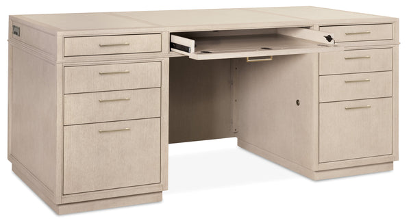 Hooker Furniture Marlowe Executive Writing Desk with Leather Surface Nine Drawers and Oak Veneer Finish 30.00L x 70.00W x 30.00H 6420-10462-80