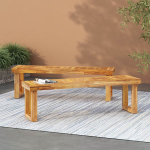 English Elm Nestor Solid Acacia Outdoor Bench Set of Two Slatted Natural Wood Patio Seating 63892.00
