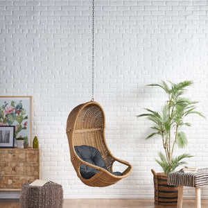 English Elm Christopher Knight Home® - Berkshire Cozy Hanging Chair With 8Ft Chain - Stylish Wicker Design, Plush Cushions & Versatile Use 70842.00BLK