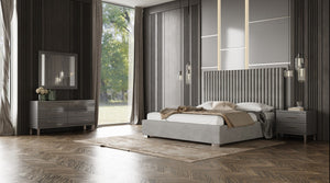 VIG Furniture Splendor Grey High-Gloss Slatted Dresser With 6 Soft-Close Drawers, Gunmetal Handles, Modern Storage VGVCJ20256-D-GREY-DRS
