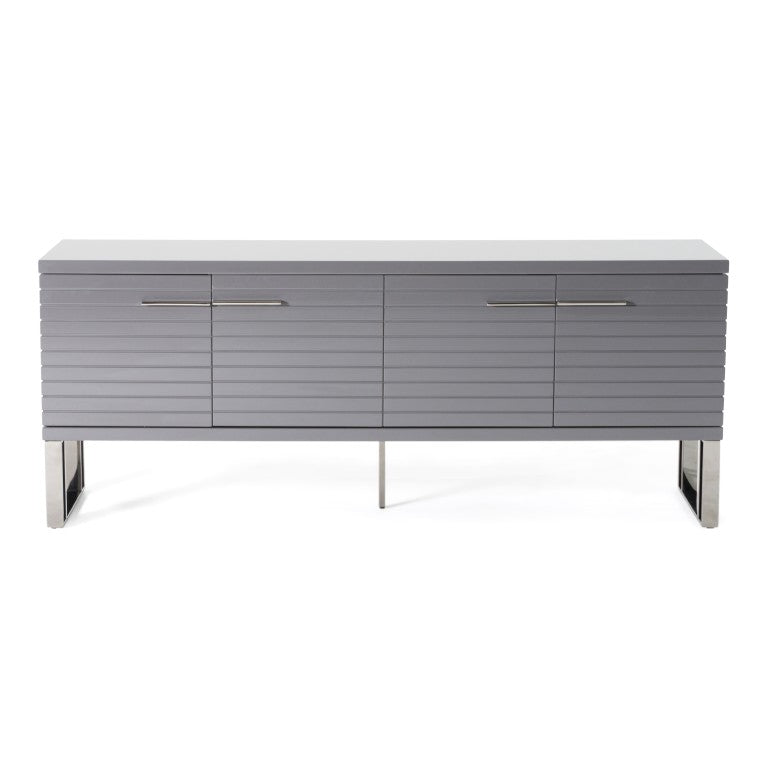 VIG Furniture Splendor Modern Grey High-Gloss Buffet With Slatted Front, Gunmetal Accents & Adjustable Shelves VGVCG20256-GRY-BUF