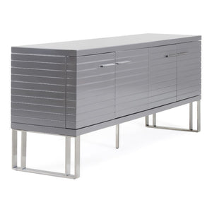 VIG Furniture Splendor Modern Grey High-Gloss Buffet With Slatted Front, Gunmetal Accents & Adjustable Shelves VGVCG20256-GRY-BUF