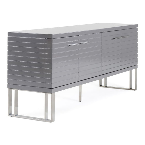 VIG Furniture Splendor Modern Grey High-Gloss Buffet With Slatted Front, Gunmetal Accents & Adjustable Shelves VGVCG20256-GRY-BUF