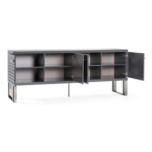 VIG Furniture Splendor Modern Grey High-Gloss Buffet With Slatted Front, Gunmetal Accents & Adjustable Shelves VGVCG20256-GRY-BUF