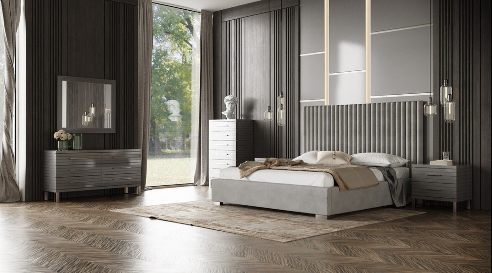 VIG Furniture Splendor Dark Grey High-Gloss Slatted Chest Of Drawers With 6 Soft-Close Drawers & Gunmetal Handles VGVCJ20256-6H-GRY-CHEST