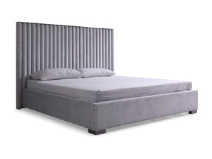 VIG Furniture Splendor Plush Grey Velvet King Platform Bed With High Headboard, Dimensional Stripe & Silver Accents VGVCBD20256-BED-EK