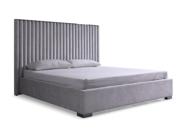 VIG Furniture Splendor Plush Grey Velvet King Platform Bed With High Headboard, Dimensional Stripe & Silver Accents VGVCBD20256-BED-EK