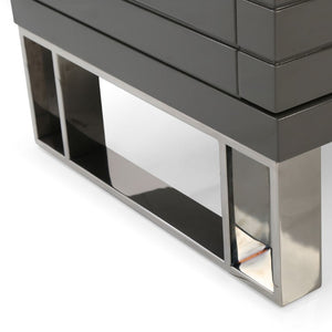 VIG Furniture Splendor Dark Grey High-Gloss Nightstand With Two Soft-Close Slatted Drawers & Gunmetal Handles VGVCN20256-GRY-NS