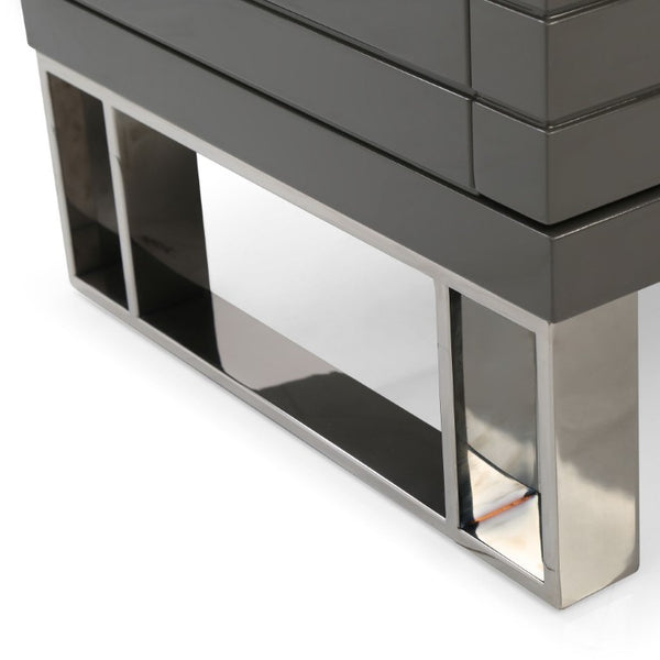 VIG Furniture Splendor Dark Grey High-Gloss Nightstand With Two Soft-Close Slatted Drawers & Gunmetal Handles VGVCN20256-GRY-NS