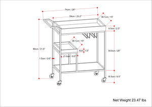 English Elm Barnes Mango Wood 29" Bar Cart with Metal Frame, Locking Casters, Glass Racks & Tray Shelves B136P158471