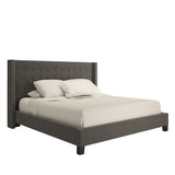 Homelegance By Top-Line Magnolia Nailhead Wingback Tufted Upholstered Bed Dark Grey Linen