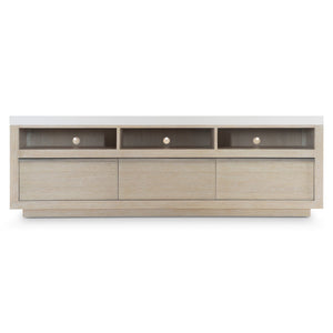 Bernhardt Bernhardt Solaria Low-Profile Entertainment Credenza — 83.9" Dune Wood, Fossil Stone Top, 3 Soft-Close Drawers 310885