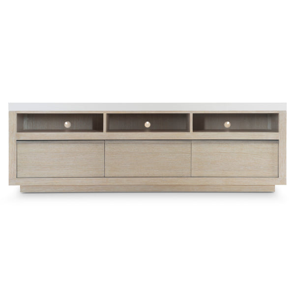 Bernhardt Bernhardt Solaria Low-Profile Entertainment Credenza — 83.9" Dune Wood, Fossil Stone Top, 3 Soft-Close Drawers 310885
