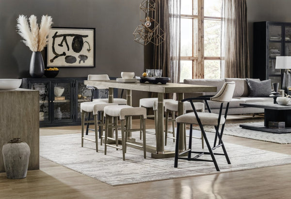 Hooker Furniture Linville Elegant Stack Rock Counter Stool In Remington Porcelain Fabric With Mink Wood Frame & Nailhead Trim 15.00 L x 20.25W x 25.00H 6150-75451-85