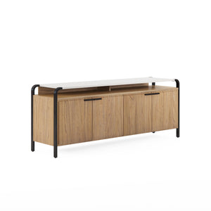 A.R.T. Furniture Portico Contemporary Entertainment Console With Adjustable Shelves & Soft-close Doors In Two Tones Brown, White Parawood Solids,Mindi Veneers,Resin,Steel 323423-3351