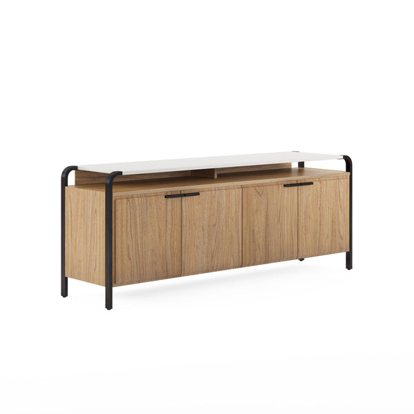 A.R.T. Furniture Portico Contemporary Entertainment Console With Adjustable Shelves & Soft-close Doors In Two Tones Brown, White Parawood Solids,Mindi Veneers,Resin,Steel 323423-3351