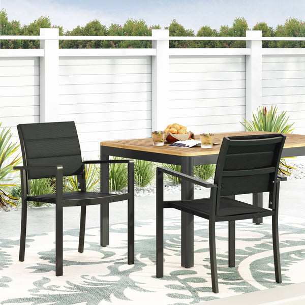 English Elm Christopher Knight Home® - WILBUR Aluminum Dining Chair - Black Outdoor Mesh Seat, Faux Wood Accents, Weather-Resistant Modern Design 73634.00BLK