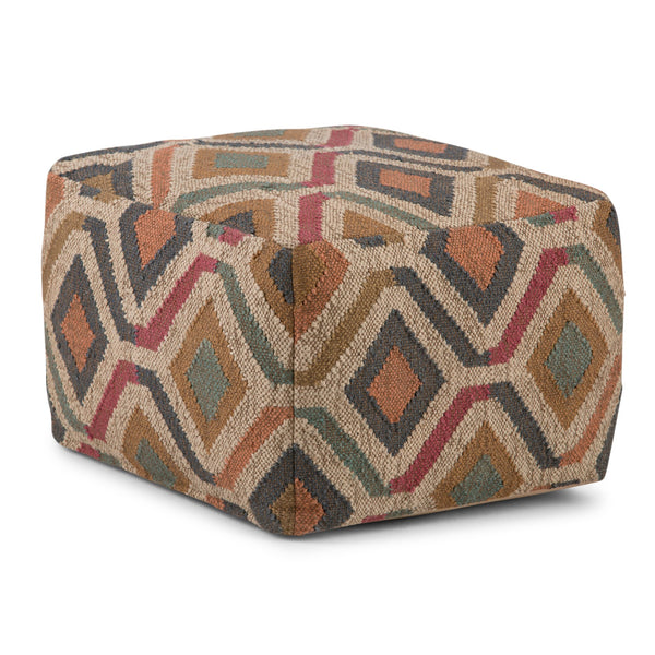 English Elm Johanna Handcrafted Kilim Square Pouf Ottoman — Durable Polystyrene Fill, Versatile Accent Seat Red B136P159277