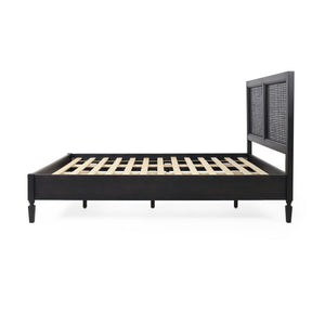 English Elm Balikos Acacia Wood Queen Bed with Woven Cane Headboard for Bohemian Bedrooms 71929.00DGRY-Q-FULL BED