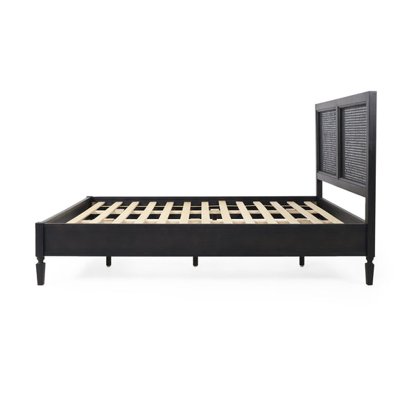 English Elm Balikos Acacia Wood Queen Bed with Woven Cane Headboard for Bohemian Bedrooms 71929.00DGRY-Q-FULL BED