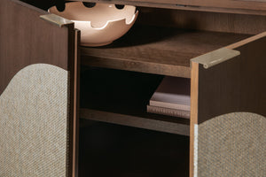 Hooker Furniture Commerce Roll with It Oak Veneer Raffia Credenza Scalloped Wave Four Door Storage 7228-85156-89