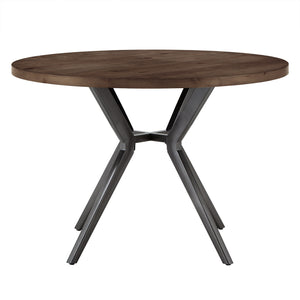 Homelegance By Top-Line Amala Wood Finish and Black Metal Base Round Dining Table Grey Veneer