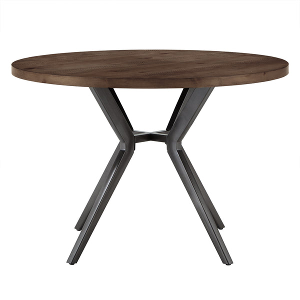 Homelegance By Top-Line Amala Wood Finish and Black Metal Base Round Dining Table Grey Veneer