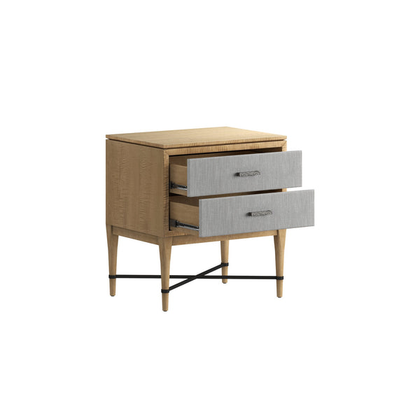 A.R.T. Furniture Loft Stylish 2-drawer Nightstand With Textured Fabric, Tapered Legs & Elegant Bronze Metal X Stretcher Brown Material(S), Poplar,Rubberwood,Fabric 335141-1911