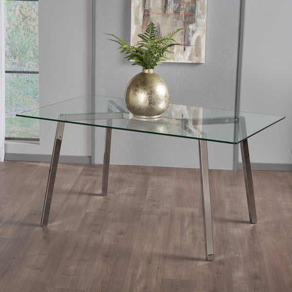 English Elm Christopher Knight Home® - DINING Clear Tempered Glass Table with Chrome Iron Frame, Modern Glam 59"W x 35.5"D x 29.5"H Elegance 61541.00