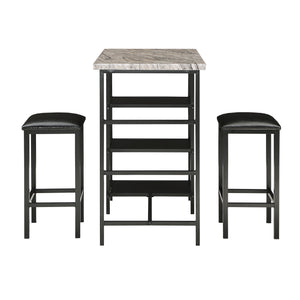 Homelegance By Top-Line Tosca Counter Height Metal Table Set with Faux Marble Top Black Metal