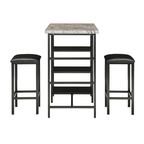 Homelegance By Top-Line Tosca Counter Height Metal Table Set with Faux Marble Top Black Metal