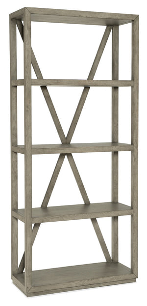 Hooker Furniture Linville Oak Veneer Etagere In Mink Finish With X-Back, 4 Fixed Shelves, Anti-Tip Hardware, 86"H 6150-50003-85