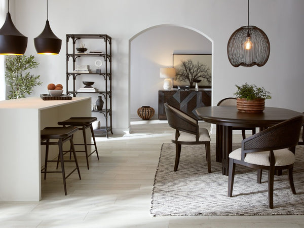 Hooker Furniture Retreat Cane Barrel Back Chair With Black Sand Wood, Raffia Cane Accent & Neo Cream Performance Upholstery 6950-75400-99