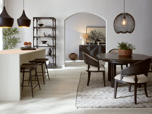 Hooker Furniture Retreat Scooped Wood Counter Stool With Dune Translucent Veneer And Matte Metal Base, Industrial Chic Comfort Black 6950-50008-99