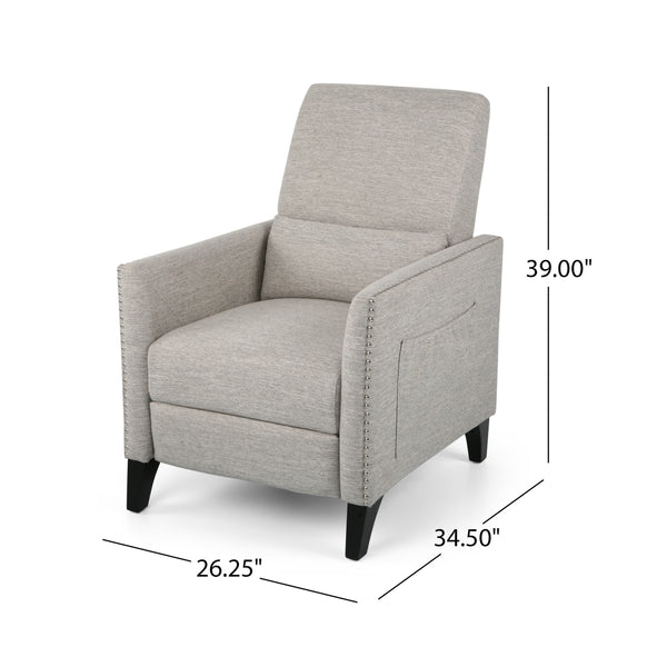 English Elm Pushback Recliner Accent Chair Solid Birch Frame Rivet Detail Mid-century Living Room Seat Light Grey 65532.00LGRY