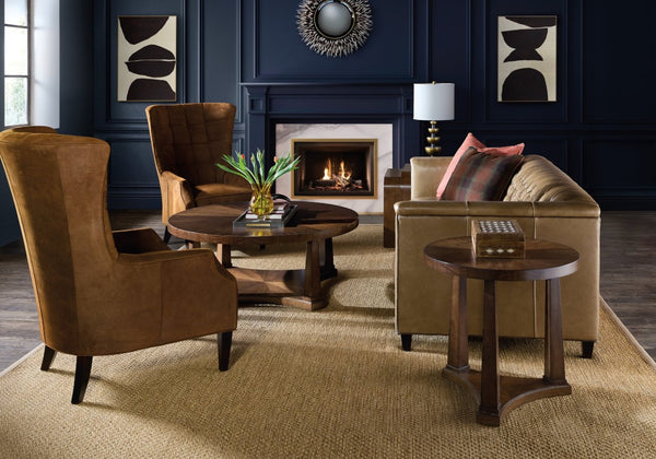 Hooker Furniture Archives Round Cocktail Table — 48" Figured Walnut Round Top, Open Shelf, Classic Walnut Finish, Durable Elegance 6123-80111-89