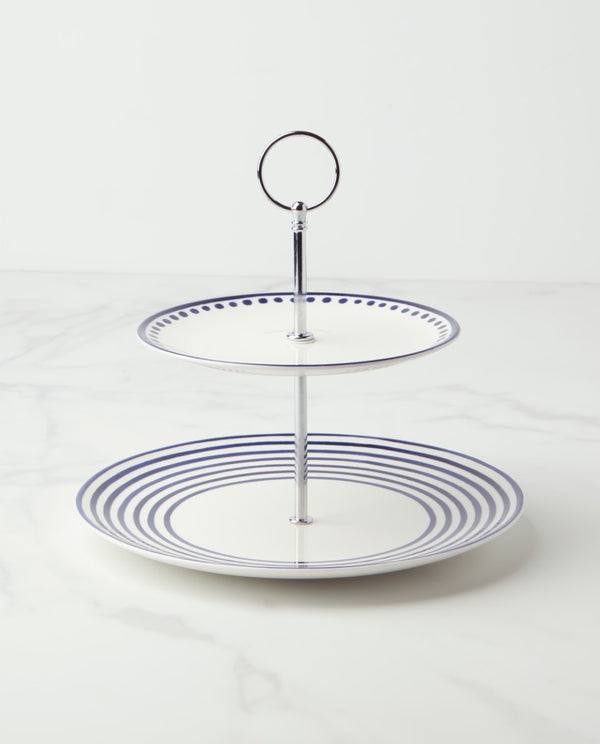 Lenox Kate Spade Charlotte Street 2-Tier Server Blue, WHITE PORCELAIN 893856
