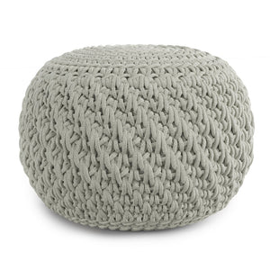 English Elm Nisi Round Knitted Outdoor/Indoor Pouf Light Grey — Handcrafted Recycled PET, Water & UV Resistant Seat (20" x 14") B136P159937