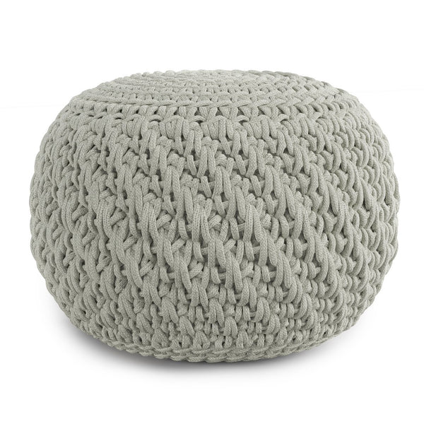 English Elm Nisi Round Knitted Outdoor/Indoor Pouf Light Grey — Handcrafted Recycled PET, Water & UV Resistant Seat (20" x 14") B136P159937