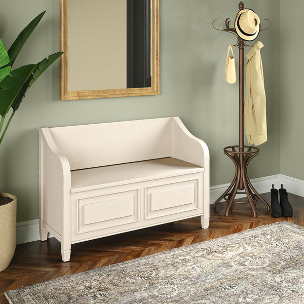 English Elm Connaught Entryway Storage Bench - Handcrafted Antique White Charm With Smart Storage & Seating B136P158532