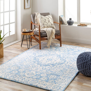 Livabliss Serafina Hand Tufted Wool Area Rug Traditional Motifs for Entryway or Bedroom Ice Blue, Ivory 2' x 3' SRF2018-23