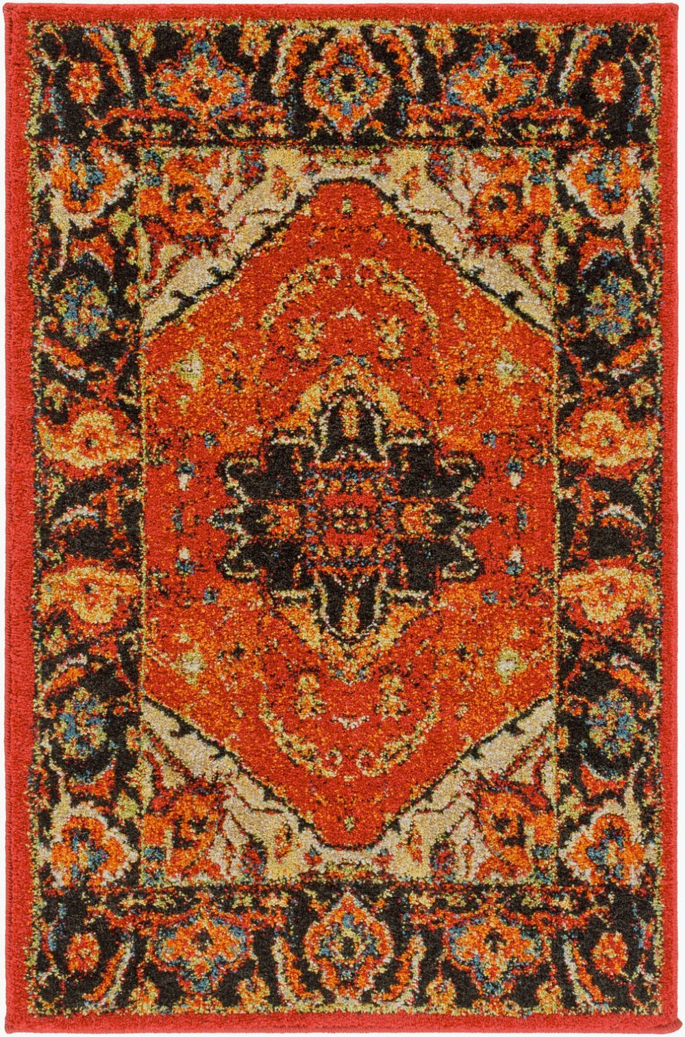 Livabliss Serapi Medallion Polypropylene Area Rug Low Pile Entryway Accent Turkish Woven Burgandy, Black 2' x 2'11" SRP1001-23