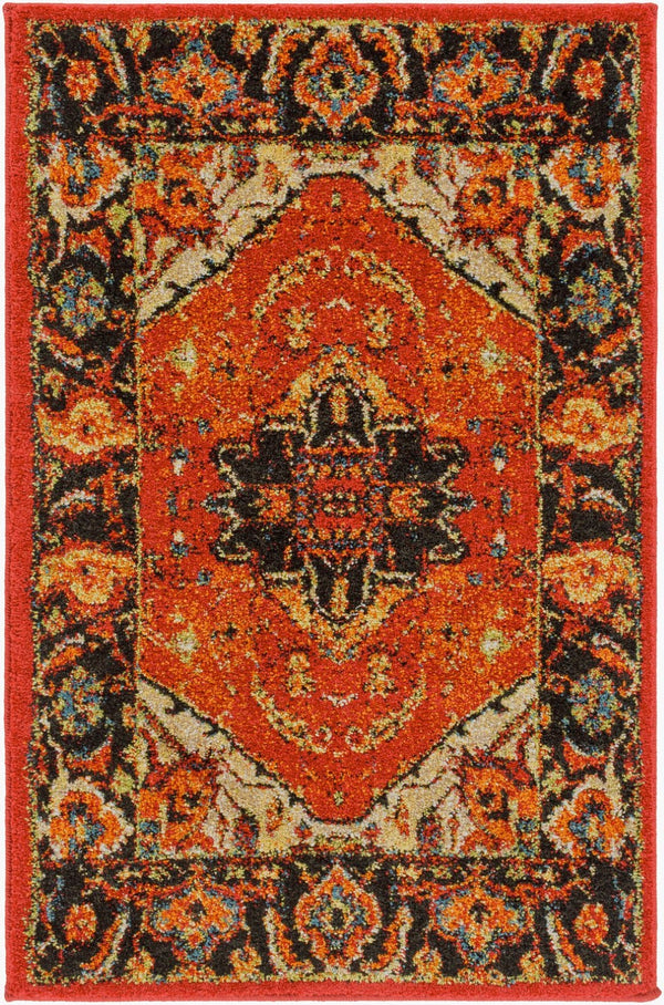 Livabliss Serapi Medallion Polypropylene Area Rug Low Pile Entryway Accent Turkish Woven Burgandy, Black 2' x 2'11" SRP1001-23