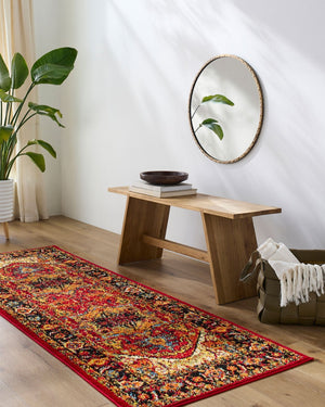 Livabliss Serapi Medallion Polypropylene Area Rug Low Pile Entryway Accent Turkish Woven Burgandy, Black 2'7" x 7'3" SRP1001-2773