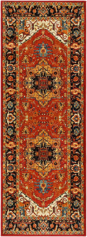 Livabliss Serapi Medallion Polypropylene Area Rug Low Pile Entryway Accent Turkish Woven Burgandy, Black 2'7" x 7'3" SRP1001-2773