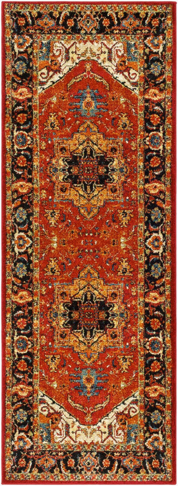 Livabliss Serapi Medallion Polypropylene Area Rug Low Pile Entryway Accent Turkish Woven Burgandy, Black 2'7" x 7'3" SRP1001-2773