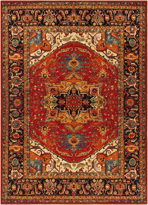 Livabliss Serapi Medallion Polypropylene Area Rug Low Pile Entryway Accent Turkish Woven Burgandy, Black 3'11" x 5'7" SRP1001-31157
