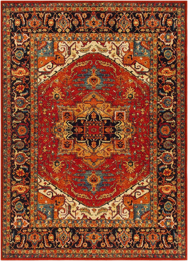 Livabliss Serapi Medallion Polypropylene Area Rug Low Pile Entryway Accent Turkish Woven Burgandy, Black 3'11" x 5'7" SRP1001-31157